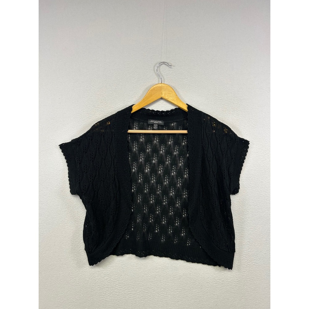Notations Crochet Pointelle Shrug Women PL Black Open Front Bolero Cardigan